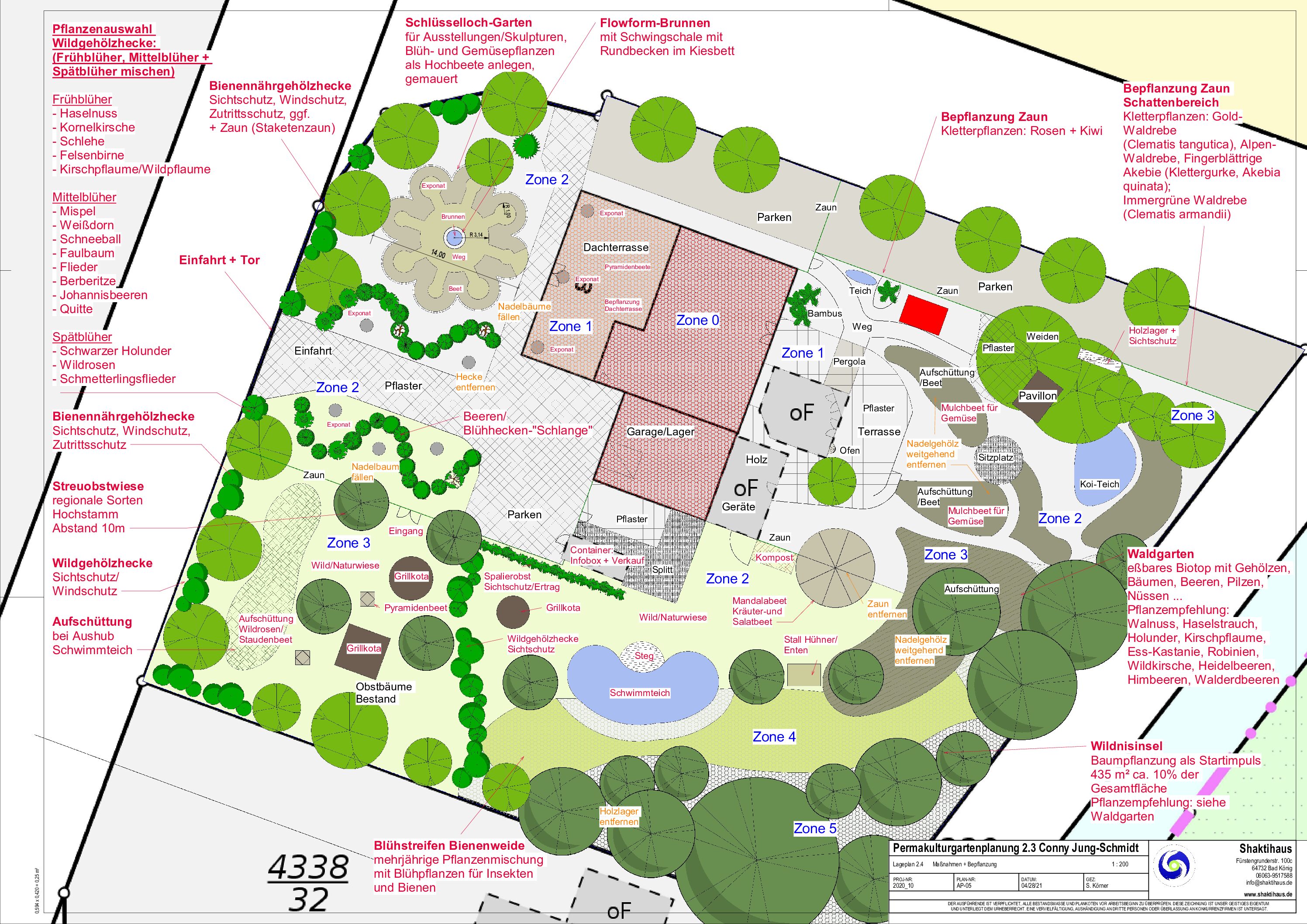 Permakulturplanung Lageplan 2-4 Maßnahmen + Bepflanzung Ohrdruf